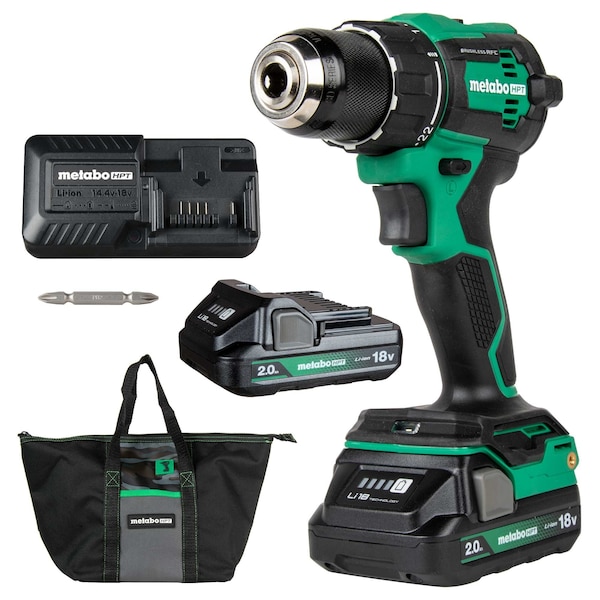Metabo Hpt 18V MV Cordless Brushless Driver Drill Kit 2 x 2.0Ah w/Bag DS18DEXM - main
